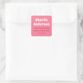 Retro pink return address quadratischer aufkleber (Tasche)
