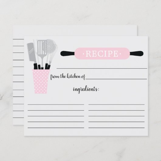 Retro Pink Rolling Button Kitchen Tools Rezeptkart (Vorne/Hinten)