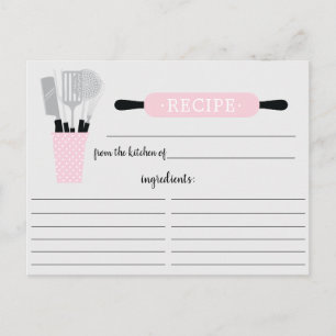 Retro Pink Rolling Button Kitchen Tools Rezeptkart Postkarte