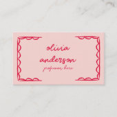 Retro Pink Rot Gezeichnet Quirky Boho Girly Visitenkarte (Vorderseite)
