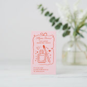 Retro Pink Rote Doodles-Nageldesign QR-Code Visitenkarte (Stehend Vorderseite)
