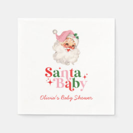 Retro Pink Santa Baby christmas baby shower Serviette