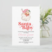 Retro Pink Santa Baby Holiday Baby Dusche Einladung (Stehend Vorderseite)