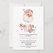 Retro Pink Santa Baby Holiday Baby Dusche