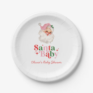 Retro Pink Santa Baby Weihnachts-Baby-Party Pappteller