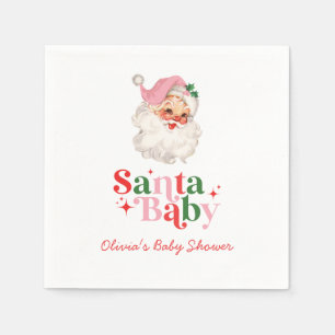 Retro Pink Santa Baby Weihnachts-Baby-Party Serviette