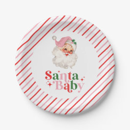 Retro Pink Santa Baby Weihnachtsdusche Pappteller