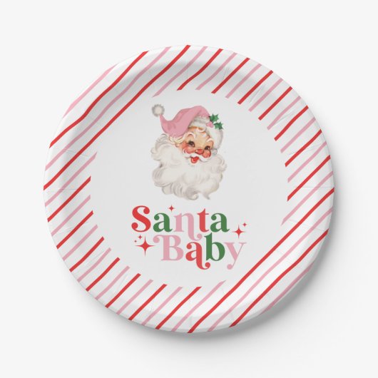 Retro Pink Santa Baby Weihnachtsdusche Pappteller (Vorderseite)