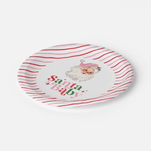 Retro Pink Santa Baby Weihnachtsdusche Pappteller (Schrägansicht)