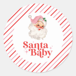 Retro Pink Santa Baby Weihnachtsdusche Runder Aufkleber