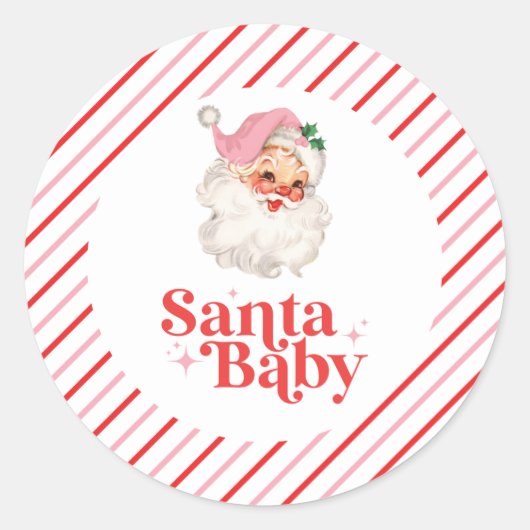 Retro Pink Santa Baby Weihnachtsdusche Runder Aufkleber (Vorderseite)