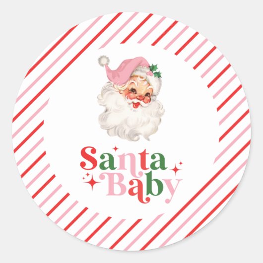 Retro Pink Santa Baby Weihnachtsdusche Runder Aufkleber (Vorderseite)
