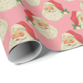 Retro Pink Santa Claus Weihnachtswrapping Paper Geschenkpapier (Rolleneckpunkt)