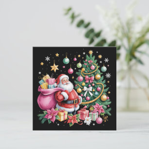 Retro Pink Santa Coquette Niedlicher Baum Girl Feiertagskarte