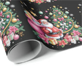 Retro Pink Santa Coquette Niedlicher Baum Girl Geschenkpapier (Rolleneckpunkt)