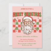 Retro Pink Santa Merry Christmas Party Einladung (Vorderseite)