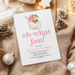 Retro Pink Santa Oh was für ein lustiger Geburtsta Einladung