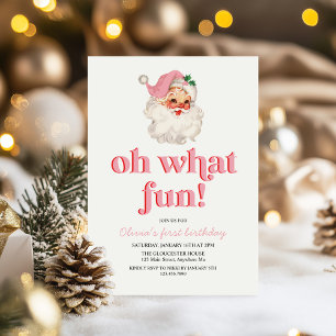 Retro Pink Santa Oh was für ein lustiger Geburtsta Einladung