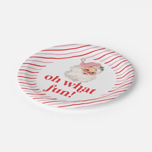 Retro Pink Santa Oh, was Spaß Pappteller (Schrägansicht)