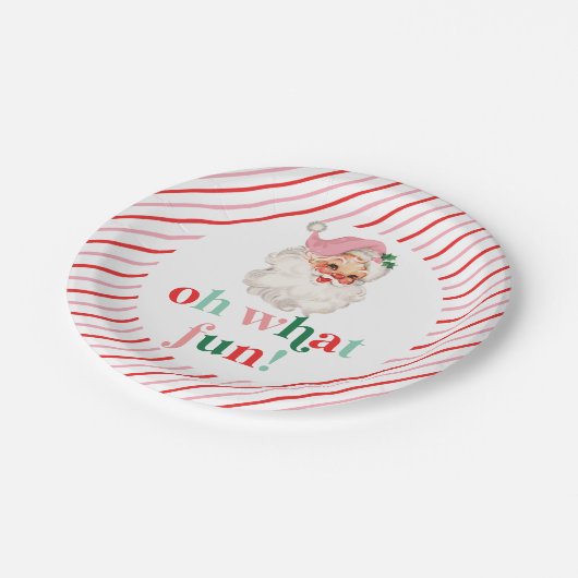 Retro Pink Santa Oh, was Spaß Pappteller (Schrägansicht)