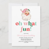 Retro Pink Santa oh was zum Geburtstag Einladung (Vorderseite)