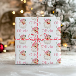 Retro Pink Santa personalisiert Geschenkpapier