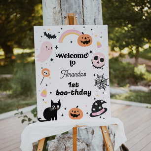 Retro Pink Schwarzes Halloween Geburtstags Begrüßu Fotodruck