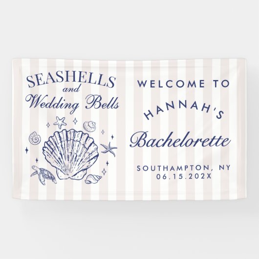 Retro Pink Seashells & Wedding Bachelorette Banner (Horizontal)