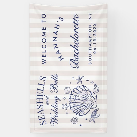 Retro Pink Seashells & Wedding Bachelorette Banner (Vertikal)