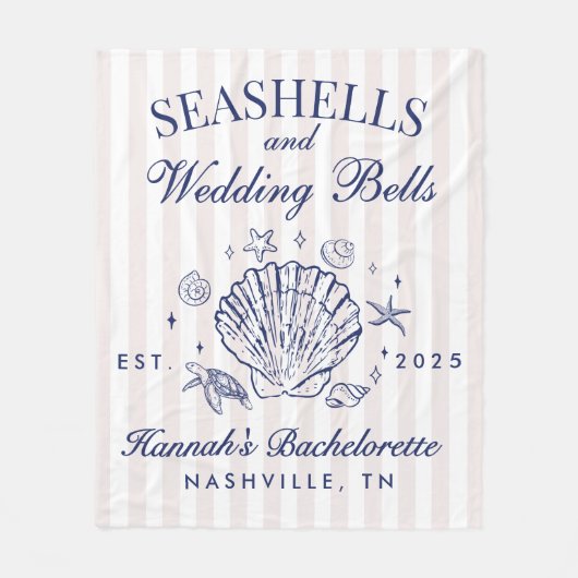 Retro Pink Seashells & Wedding Bachelorette Fleecedecke (Vorderseite)