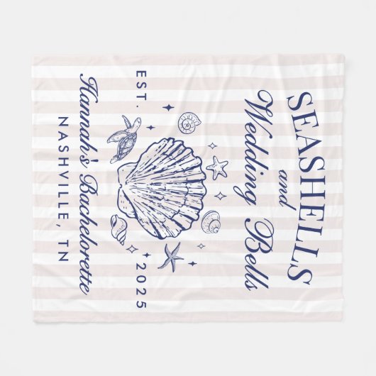 Retro Pink Seashells & Wedding Bachelorette Fleecedecke (Vorderseite (Horizontal))