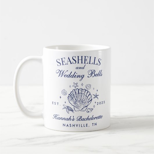 Retro Pink Seashells & Wedding Bachelorette Kaffeetasse (Links)