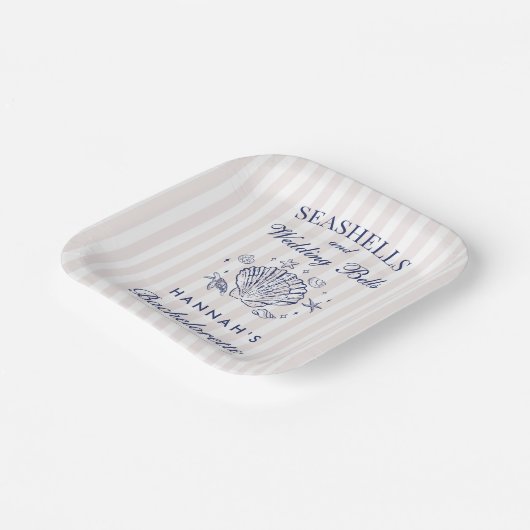 Retro Pink Seashells & Wedding Bachelorette Pappteller (Gewinkelt)
