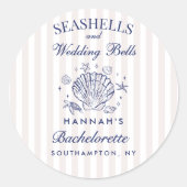 Retro Pink Seashells & Wedding Bachelorette Runder Aufkleber (Vorderseite)