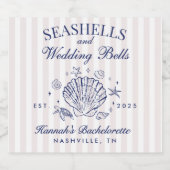 Retro Pink Seashells & Wedding Bachelorette Schaumweinetikett (Einzelnes Label)