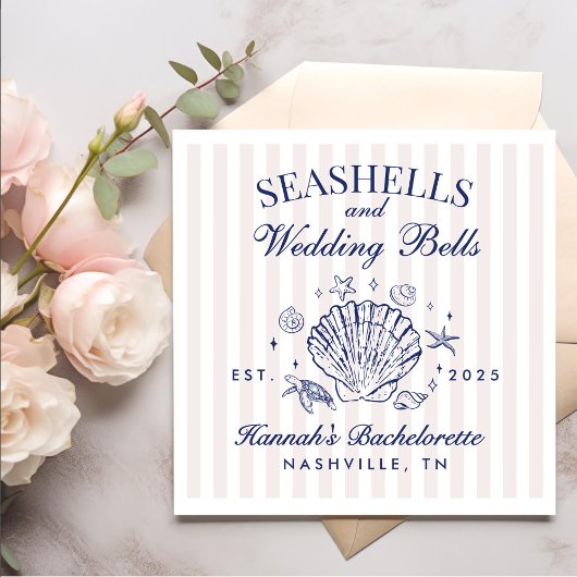 Retro Pink Seashells & Wedding Bachelorette Serviette