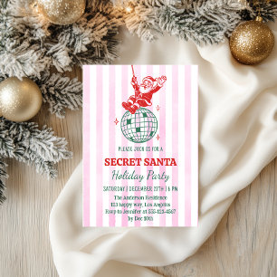 Retro Pink Secret Santa Disco-Weihnachtsfeier Einladung