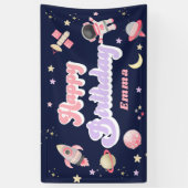 Retro Pink Space Happy Birthday Banner (Vertikal)