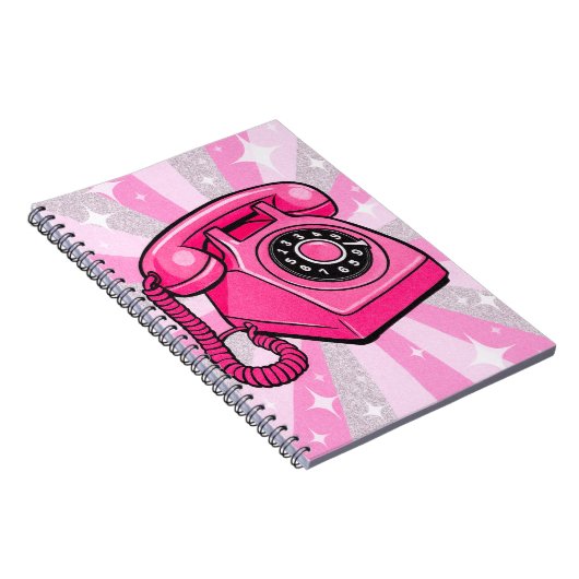 Retro Pink Sparkle Rotary Landline Telefon Notizblock (Rechte Seite)