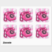 Retro Pink Sparkle Rotary Landline Telefon Quadratischer Aufkleber (Blatt)