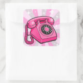 Retro Pink Sparkle Rotary Landline Telefon Quadratischer Aufkleber (Tasche)