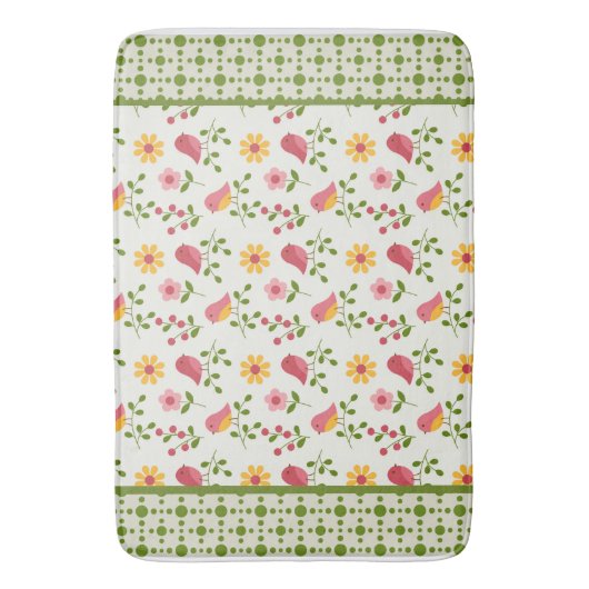 Retro Pink Spring Birds Panel Badematte (Vorderseite Vertikal)