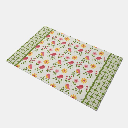 Retro Pink Spring Birds Panel Fußmatte (Schrägansicht)