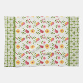Retro Pink Spring Birds Panel Geschirrtuch (Horizontal)