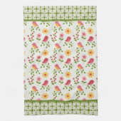 Retro Pink Spring Birds Panel Geschirrtuch (Vertikal)