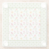 Retro Pink Spring Birds Panel Glasuntersetzer (Rückseite)