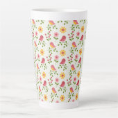 Retro Pink Spring Birds Panel Milchtasse (Vorderseite)
