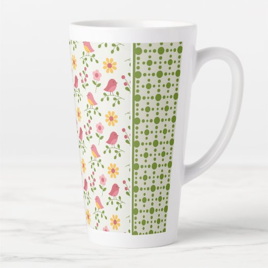 Retro Pink Spring Birds Panel Milchtasse (Rechts)