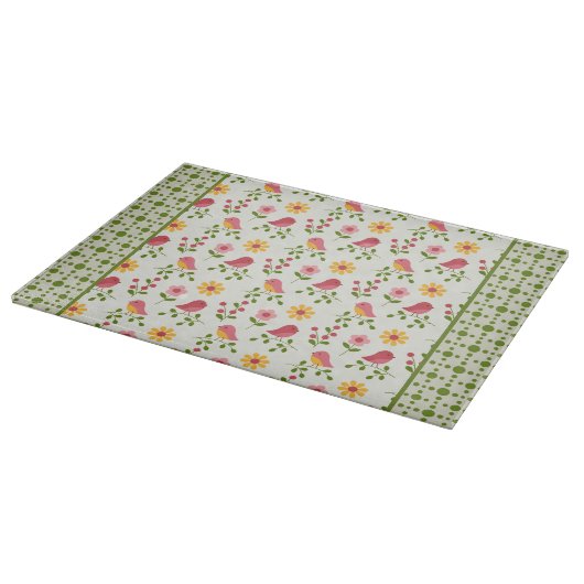 Retro Pink Spring Birds Panel Schneidebrett (Ecke)