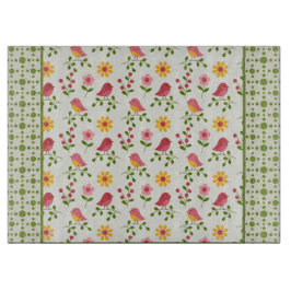 Retro Pink Spring Birds Panel Schneidebrett